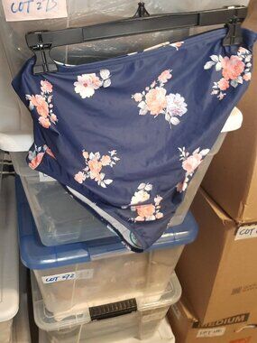 NEW ! Summer Mac Bikini One Pieces Bottom High Waist Peach Flowers On Blue Sz M